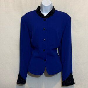 B-193 Plaza South PLUS SIZE 16 Blue & Black Lined‎ Blazer Suit Jacket